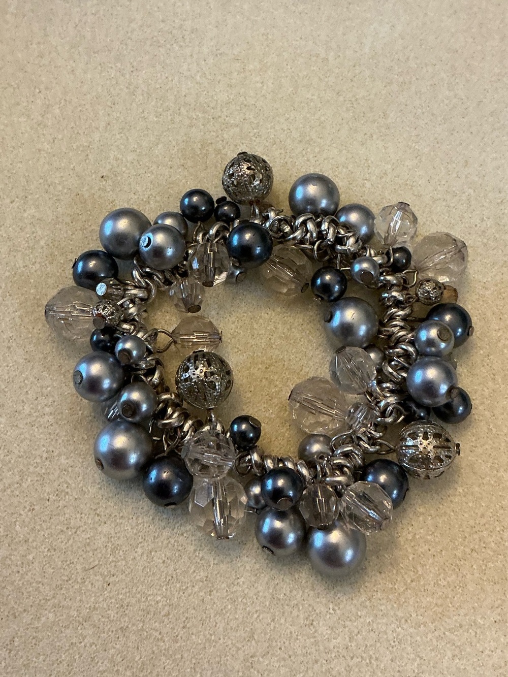 Elegant Gunmetal Bead Cluster Bracelet